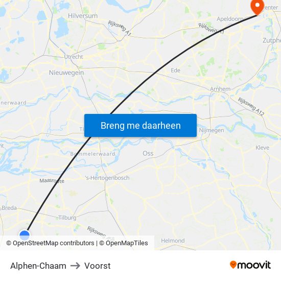 Alphen-Chaam to Voorst map