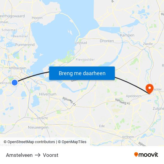 Amstelveen to Voorst map