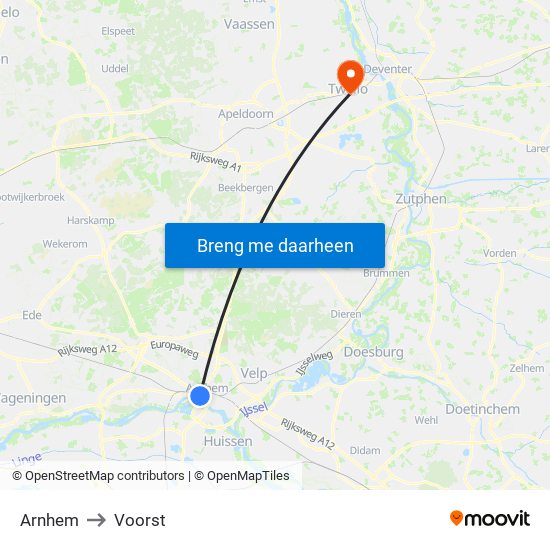Arnhem to Voorst map