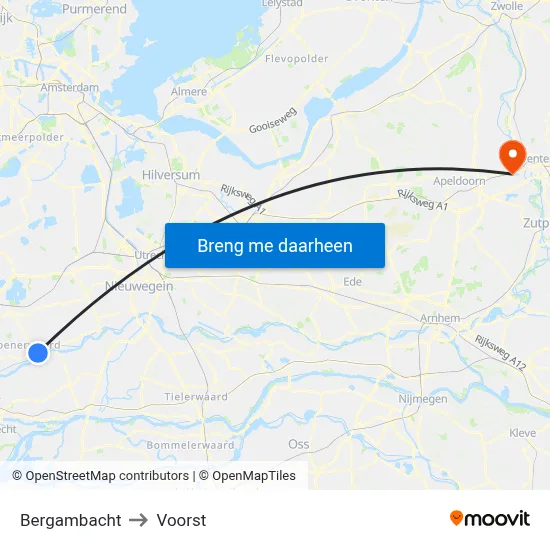Bergambacht to Voorst map