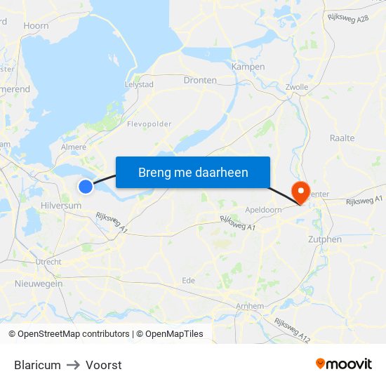 Blaricum to Voorst map