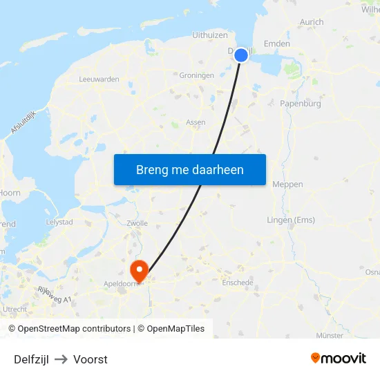 Delfzijl to Voorst map