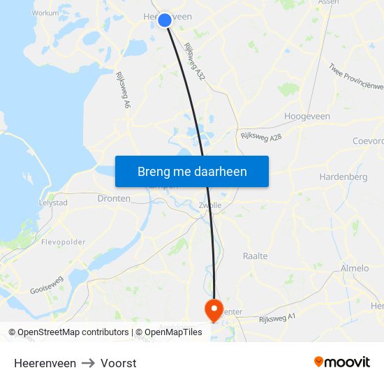 Heerenveen to Voorst map