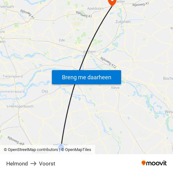 Helmond to Voorst map