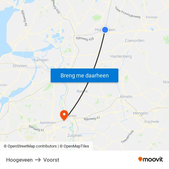 Hoogeveen to Voorst map