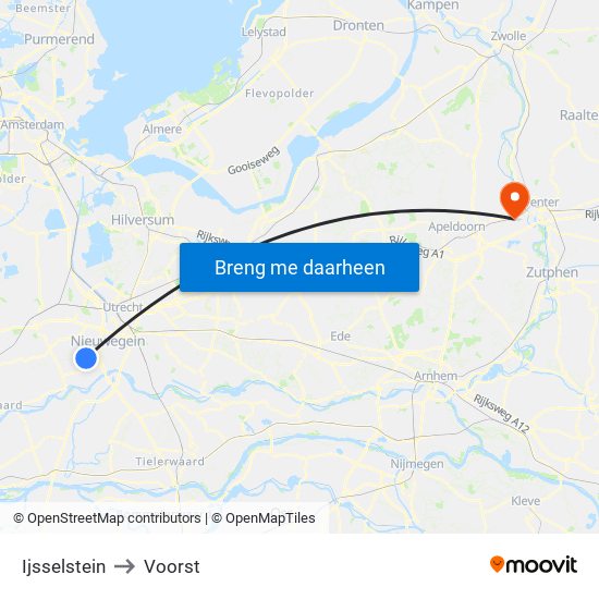 Ijsselstein to Voorst map