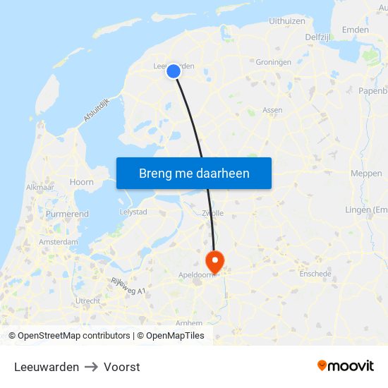 Leeuwarden to Voorst map