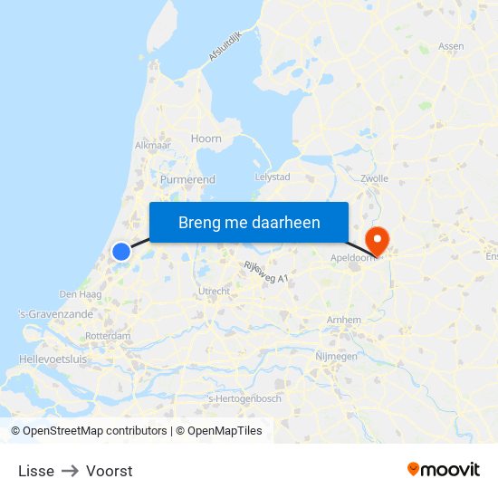 Lisse to Voorst map