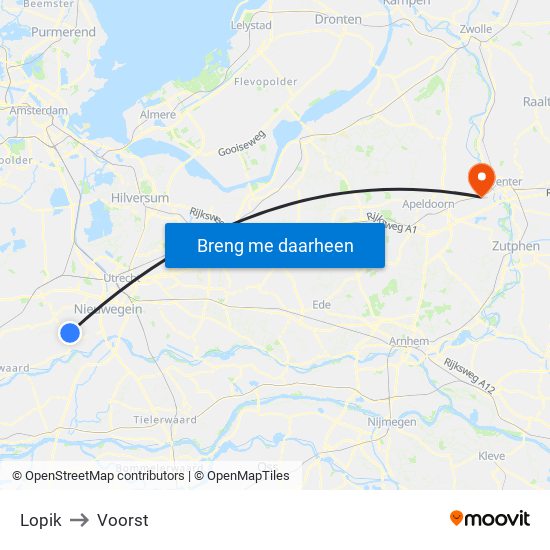 Lopik to Voorst map