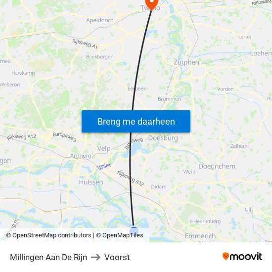 Millingen Aan De Rijn to Voorst map