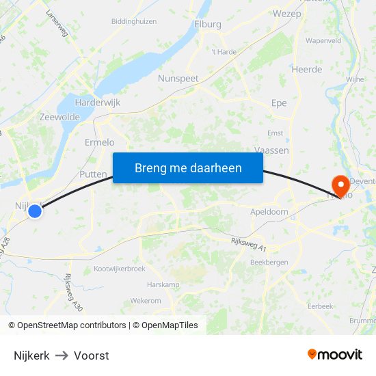 Nijkerk to Voorst map