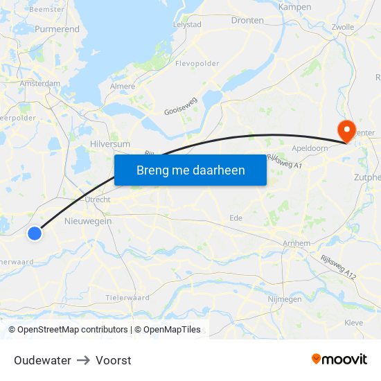 Oudewater to Voorst map