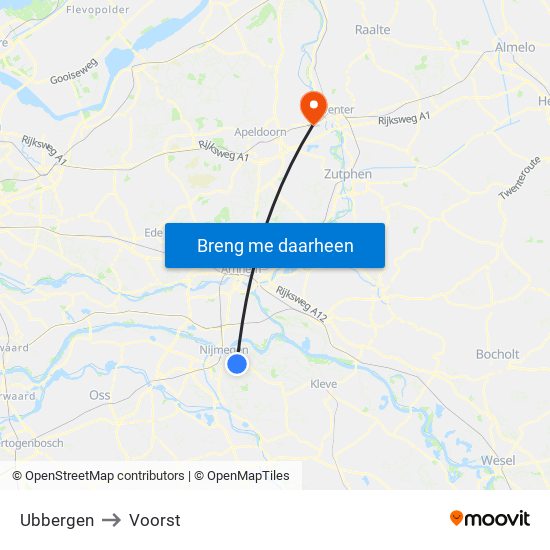 Ubbergen to Voorst map