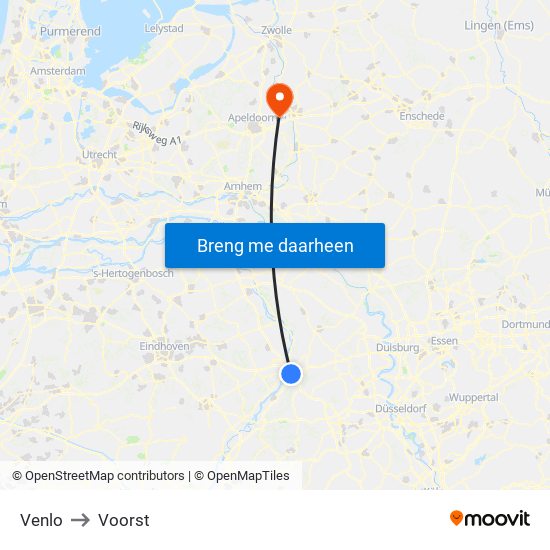 Venlo to Voorst map