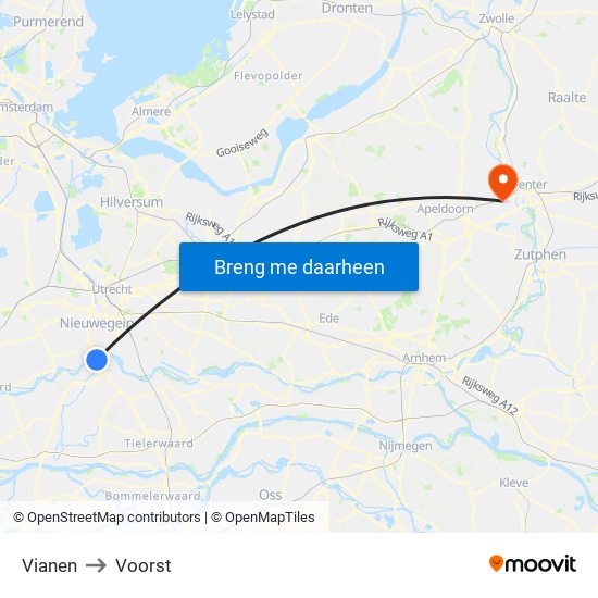 Vianen to Voorst map