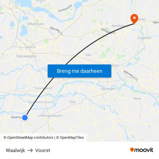 Waalwijk to Voorst map