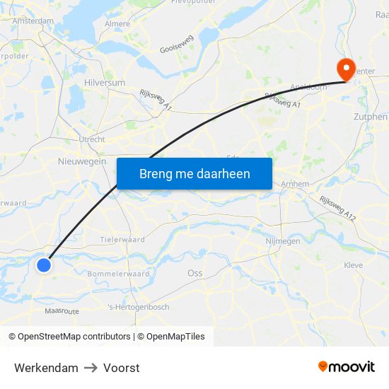 Werkendam to Voorst map