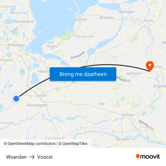 Woerden to Voorst map