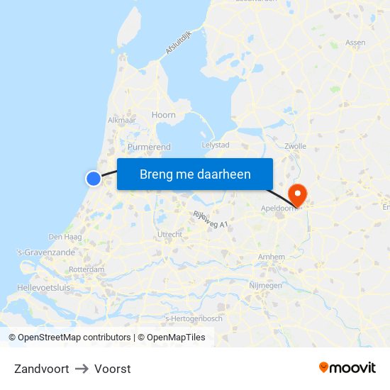 Zandvoort to Voorst map