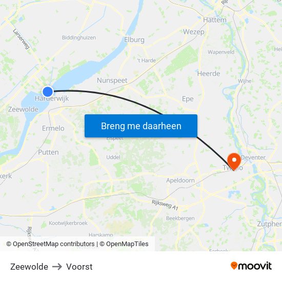 Zeewolde to Voorst map