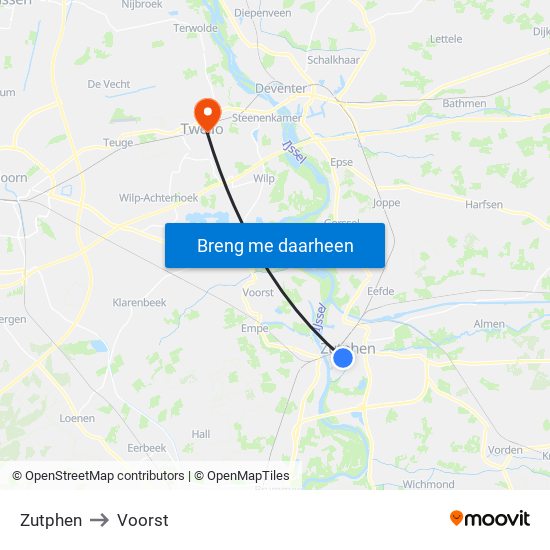 Zutphen to Voorst map