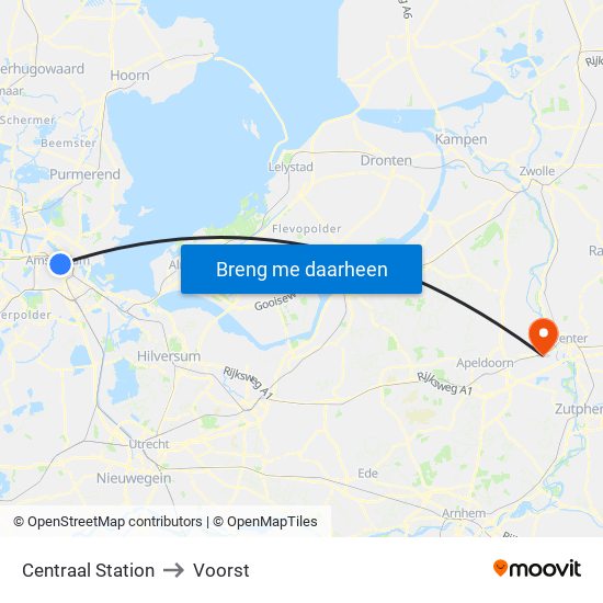 Centraal Station to Voorst map