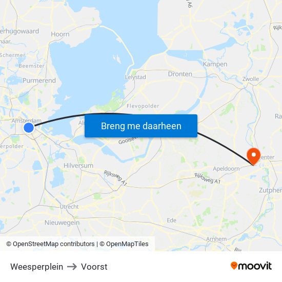 Weesperplein to Voorst map