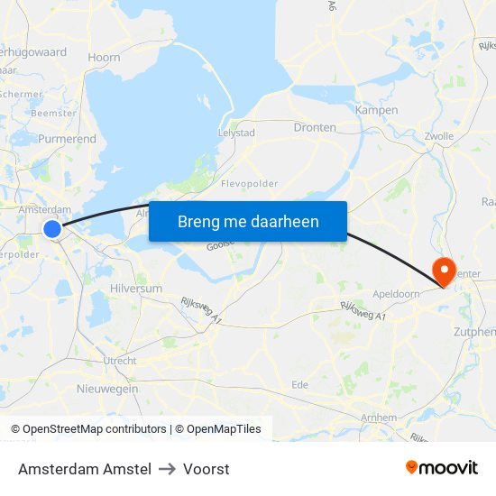 Amsterdam Amstel to Voorst map