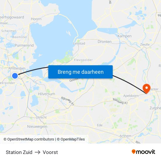 Station Zuid to Voorst map