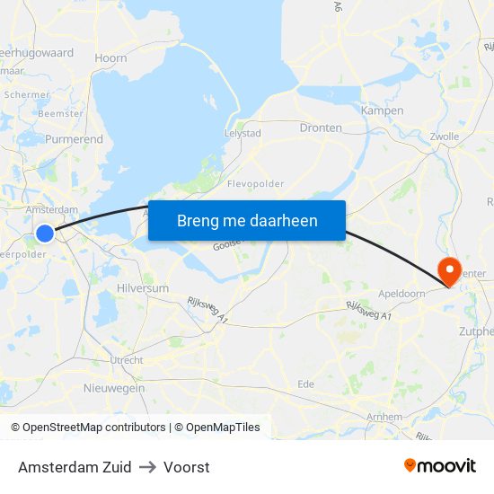 Amsterdam Zuid to Voorst map