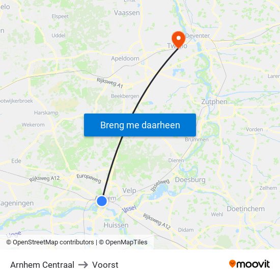 Arnhem Centraal to Voorst map