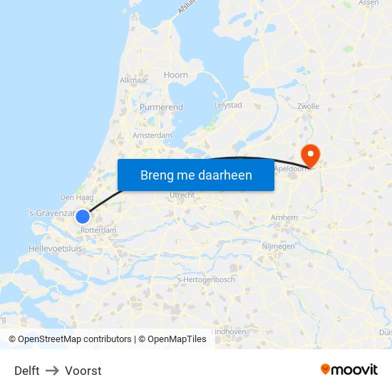 Delft to Voorst map