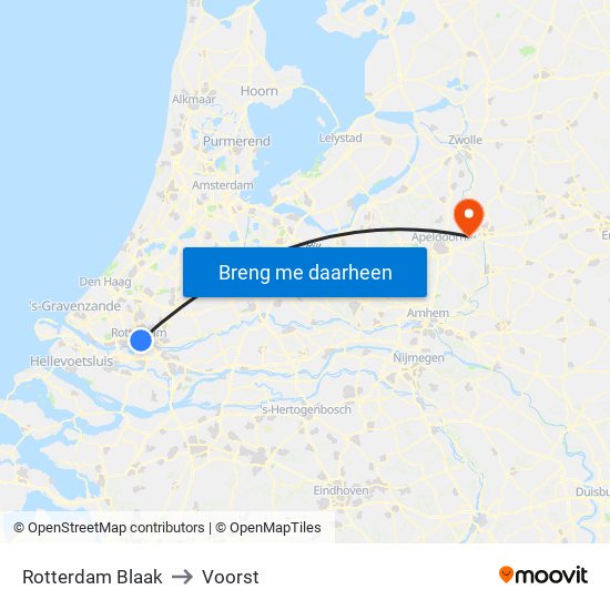 Rotterdam Blaak to Voorst map