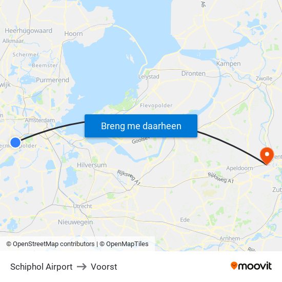 Schiphol Airport to Voorst map