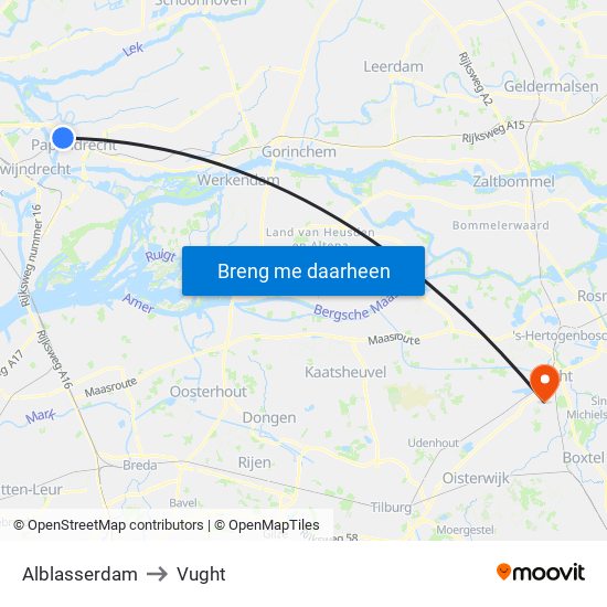 Alblasserdam to Vught map