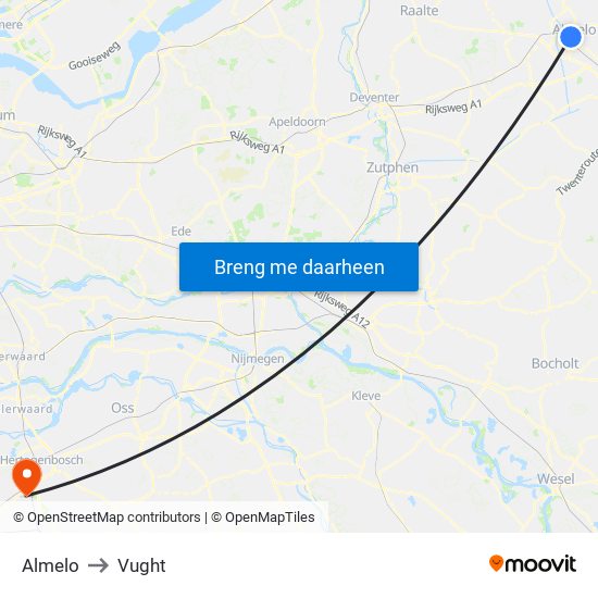 Almelo to Vught map