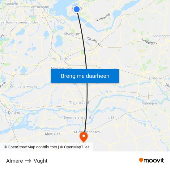 Almere to Vught map