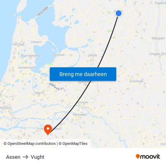 Assen to Vught map