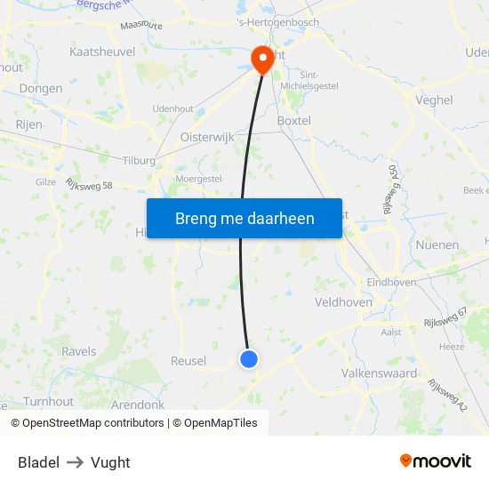 Bladel to Vught map