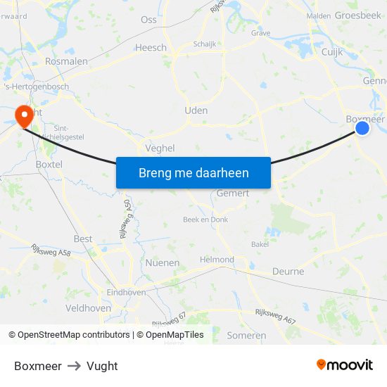 Boxmeer to Vught map