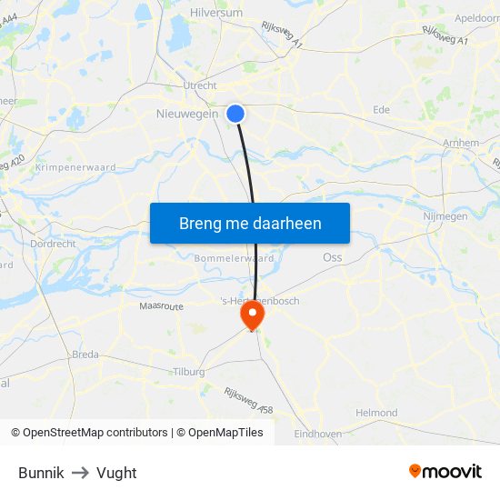 Bunnik to Vught map