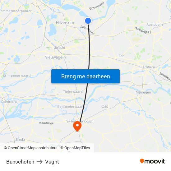 Bunschoten to Vught map