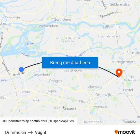 Drimmelen to Vught map