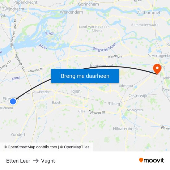 Etten-Leur to Vught map
