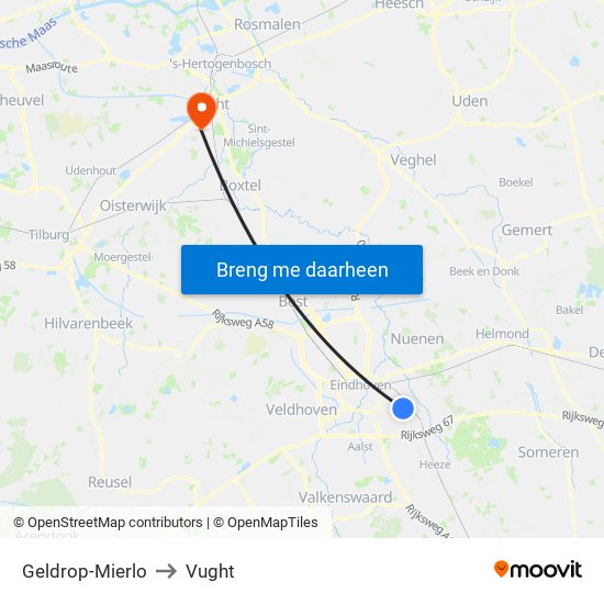 Geldrop-Mierlo to Vught map