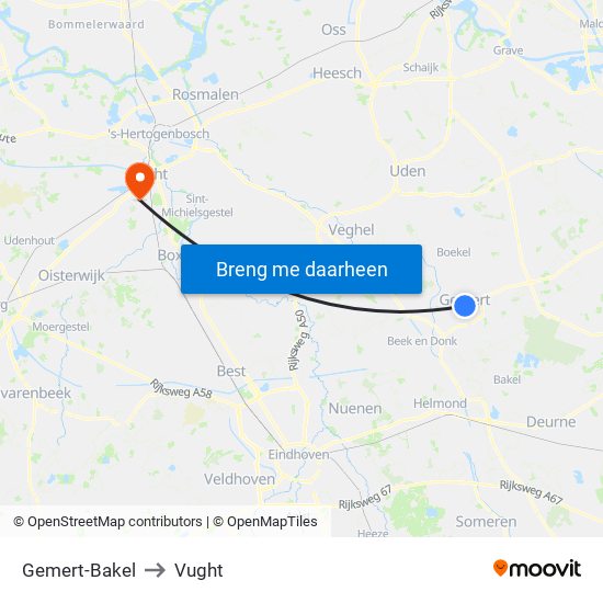 Gemert-Bakel to Vught map