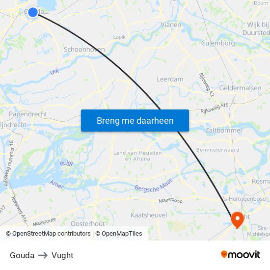 Gouda to Vught map