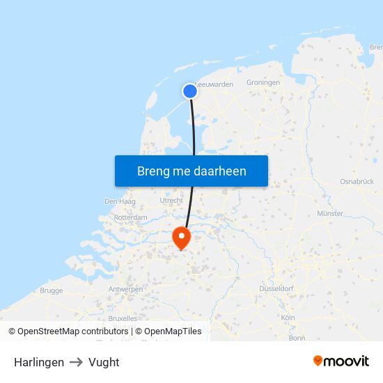 Harlingen to Vught map