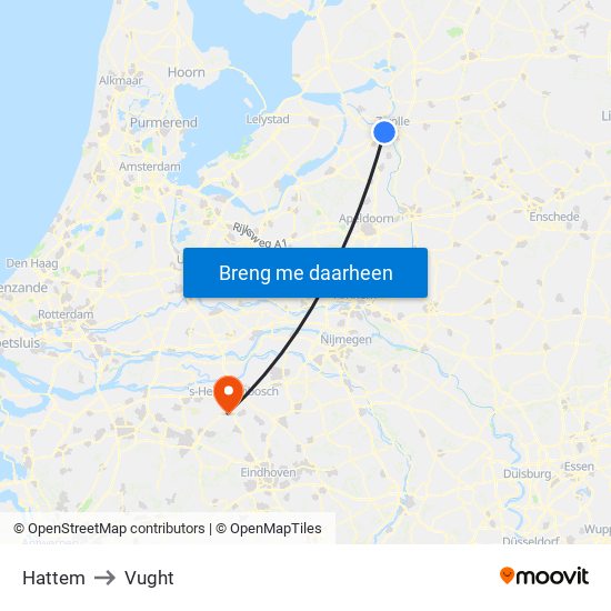 Hattem to Vught map