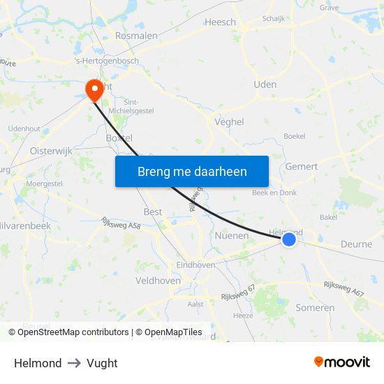 Helmond to Vught map